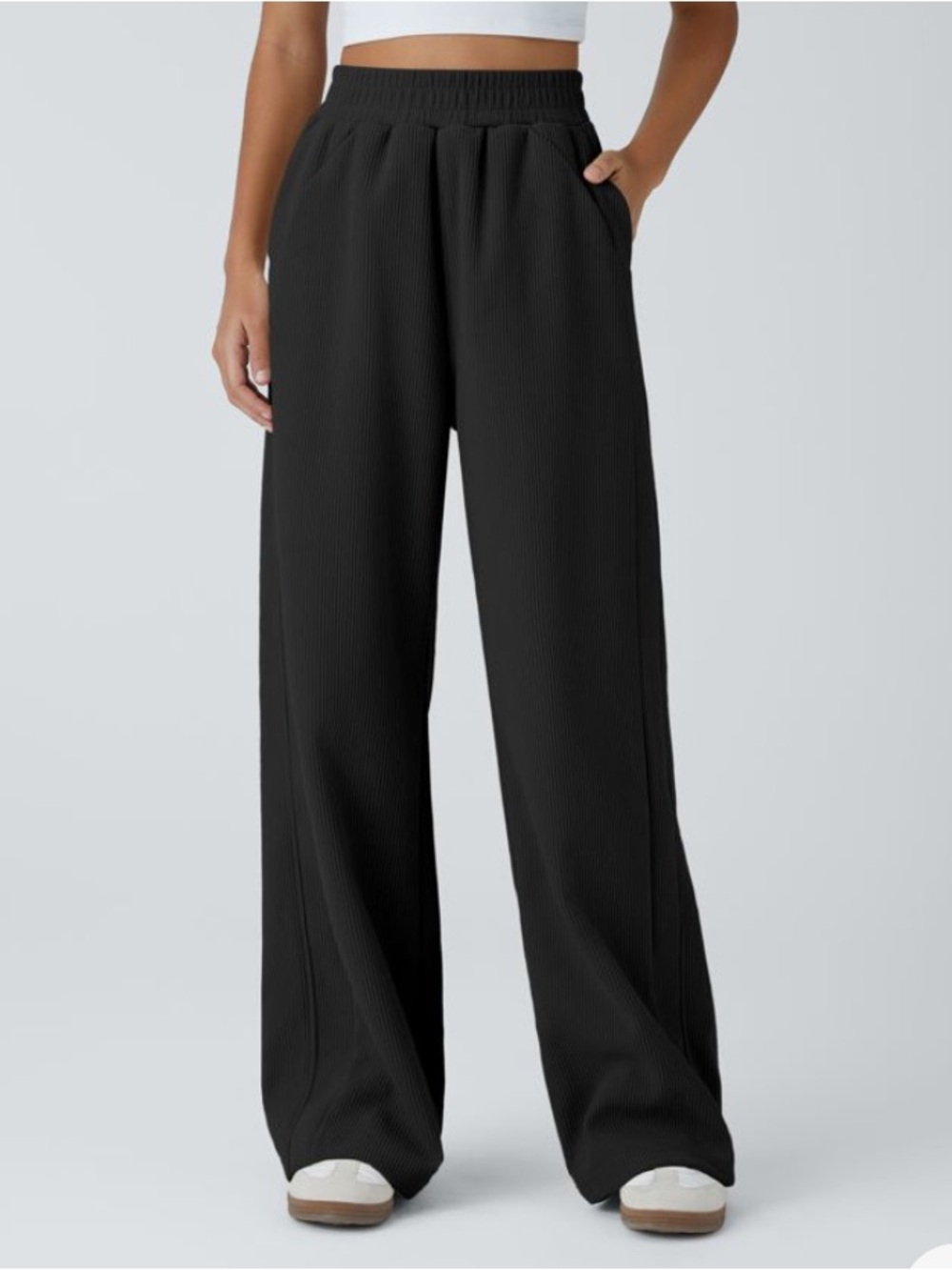 Men's Black Wide-Leg Corduroy Pants